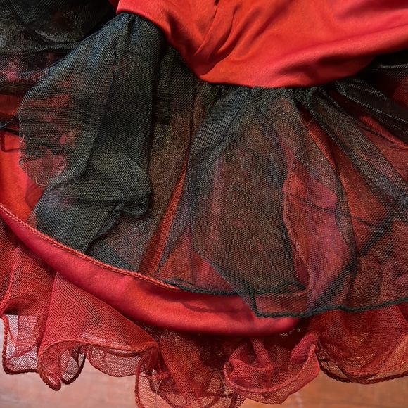 Dark Red Tea Party Dress with gem covered bust and ruffled skirt - Picture 4 of 7